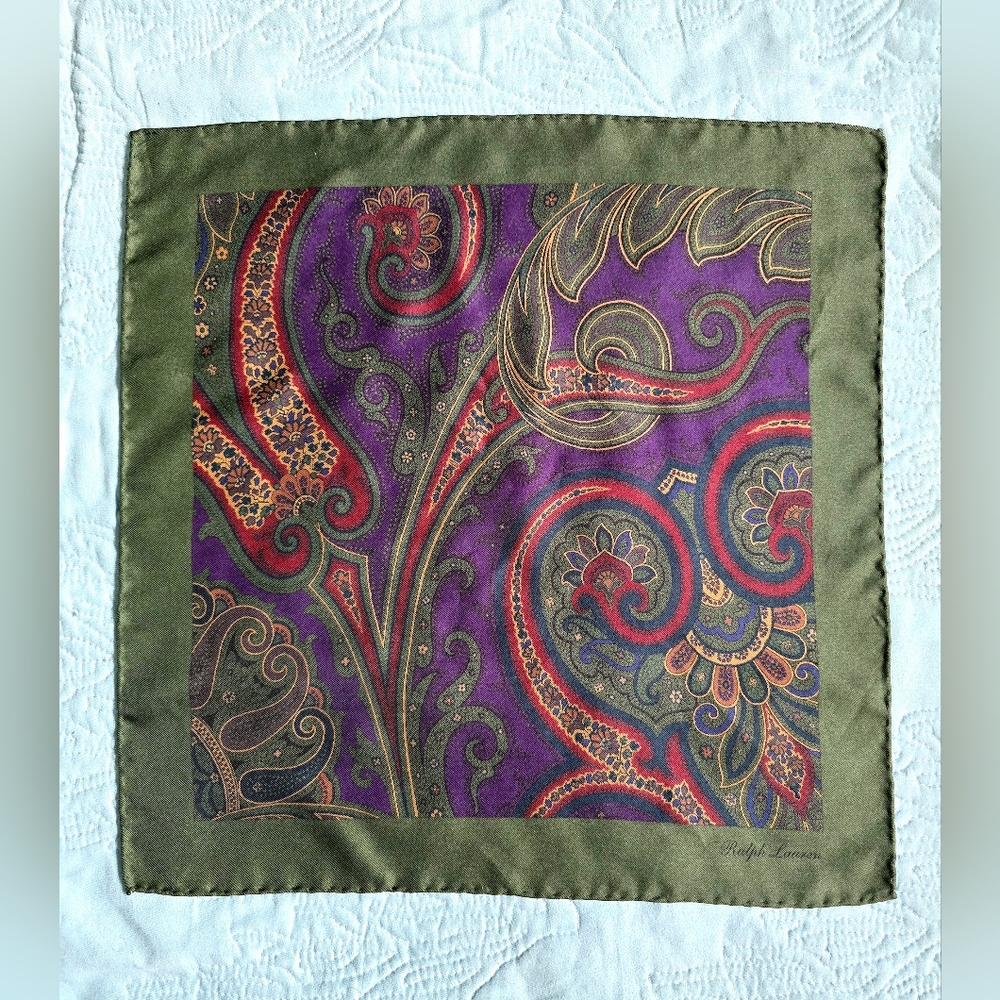 Ralph Lauren Purple Label Paisley Pocket Square - Purple and Green
